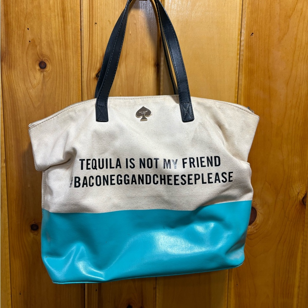 Kate Spade Canvas Tote with Teal and Black
